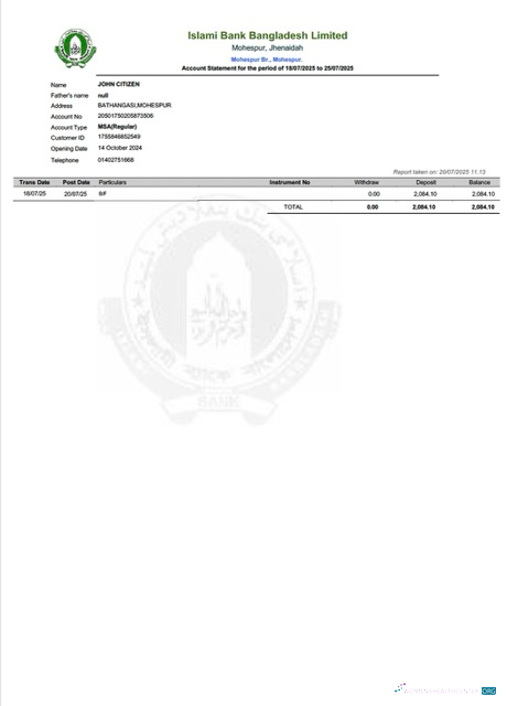 Download Bangladesh Islami Bank Limited bank statement word